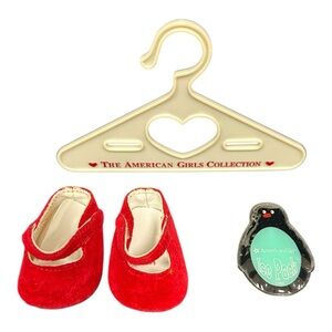 American Girl Lot Red Mary Jane Velour Shoes Hanger Get Better Kit Ice Pack READ